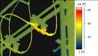 紅外熱像儀彩虹效果，看電線接頭發(fā)熱